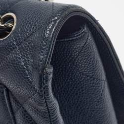 Pre Owned Chanel Navy Blue Quilted Caviar Leather Maxi Classic Single Flap Bag