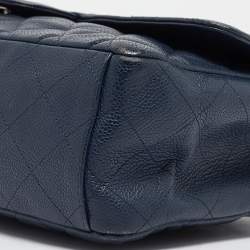 Pre Owned Chanel Navy Blue Quilted Caviar Leather Maxi Classic Single Flap Bag