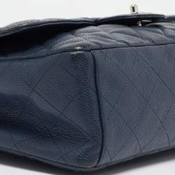 Pre Owned Chanel Navy Blue Quilted Caviar Leather Maxi Classic Single Flap Bag