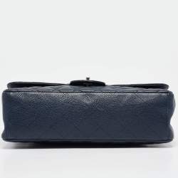 Pre Owned Chanel Navy Blue Quilted Caviar Leather Maxi Classic Single Flap Bag