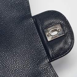 Pre Owned Chanel Navy Blue Quilted Caviar Leather Maxi Classic Single Flap Bag