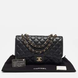 Pre Owned Chanel Black Quilted Caviar Leather Jumbo Classic Single Flap Bag