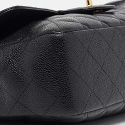 Pre Owned Chanel Black Quilted Caviar Leather Jumbo Classic Single Flap Bag