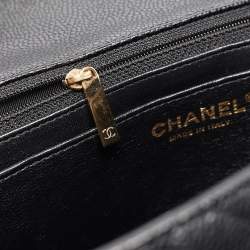 Pre Owned Chanel Black Quilted Caviar Leather Jumbo Classic Single Flap Bag