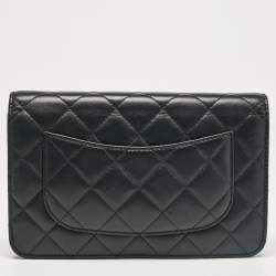 Chanel Black Quilted Leather Classic Wallet On Chain