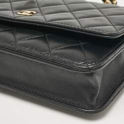 Chanel Black Quilted Leather Classic Wallet On Chain