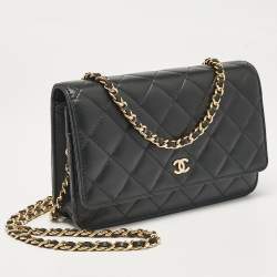 Chanel Black Quilted Leather Classic Wallet On Chain