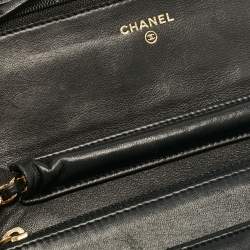 Chanel Black Quilted Leather Classic Wallet On Chain