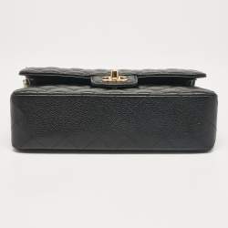 Pre Owned Chanel Black Quilted Caviar Leather Small Classic Double Flap Bag