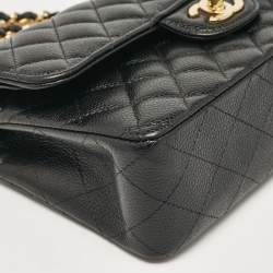 Pre Owned Chanel Black Quilted Caviar Leather Small Classic Double Flap Bag