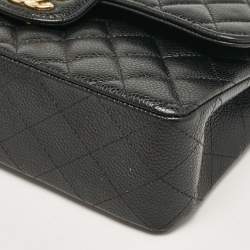Pre Owned Chanel Black Quilted Caviar Leather Small Classic Double Flap Bag