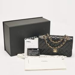 Pre Owned Chanel Black Quilted Caviar Leather Small Classic Double Flap Bag