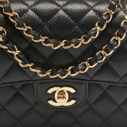 Pre Owned Chanel Black Quilted Caviar Leather Small Classic Double Flap Bag