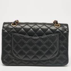 Pre Owned Chanel Black Quilted Caviar Leather Small Classic Double Flap Bag