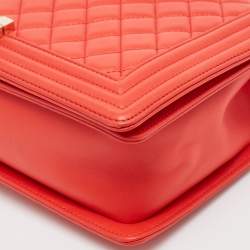 Pre Owned Chanel Red Quilted Leather New Medium Boy Bag
