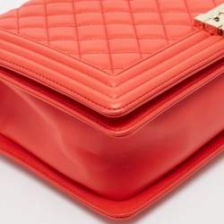 Pre Owned Chanel Red Quilted Leather New Medium Boy Bag