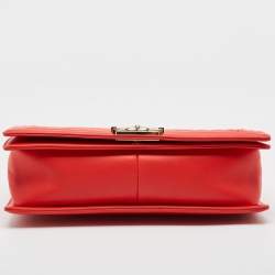 Pre Owned Chanel Red Quilted Leather New Medium Boy Bag