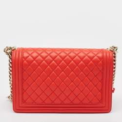 Pre Owned Chanel Red Quilted Leather New Medium Boy Bag