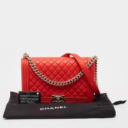 Pre Owned Chanel Red Quilted Leather New Medium Boy Bag