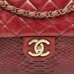 Chanel Burgundy Quilted Aged Leather and Python Large Urban Mix Flap Bag