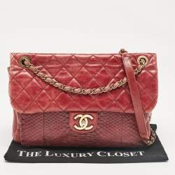Chanel Burgundy Quilted Aged Leather and Python Large Urban Mix Flap Bag