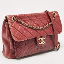Chanel Burgundy Quilted Aged Leather and Python Large Urban Mix Flap Bag