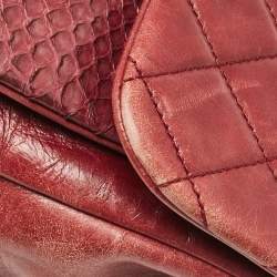 Chanel Burgundy Quilted Aged Leather and Python Large Urban Mix Flap Bag