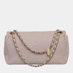 Chanel Soft Pink Leather Chevron Medium Flap Shoulder Bag