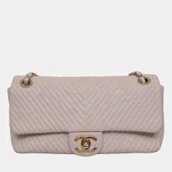 Chanel Soft Pink Leather Chevron Medium Flap Shoulder Bag