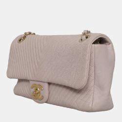 Chanel Soft Pink Leather Chevron Medium Flap Shoulder Bag