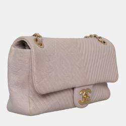 Chanel Soft Pink Leather Chevron Medium Flap Shoulder Bag