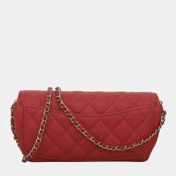 Chanel Red Caviar Leather CC Glasses Case with Chain Shoulder Bag