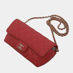 Chanel Red Caviar Leather CC Glasses Case with Chain Shoulder Bag