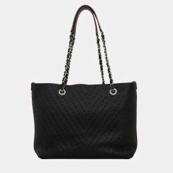 Chanel Black Caviar Perforated Leather Shopper Tote Bag