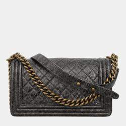 Chanel Metallic Grey Leather Medium Boy Bag