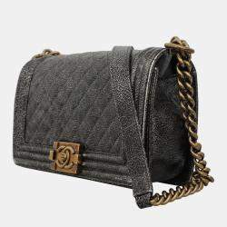 Chanel Metallic Grey Leather Medium Boy Bag