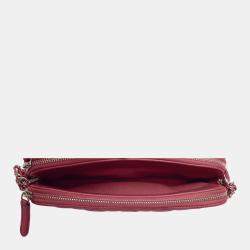 Pre Owned Chanel Red Leather Double Zip CC Clutch on Chain