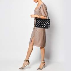 Chanel Black Quilted Patent Leather Jumbo Classic Double Flap Bag
