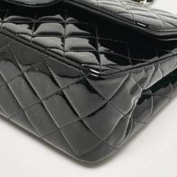 Chanel Black Quilted Patent Leather Jumbo Classic Double Flap Bag