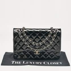 Chanel Black Quilted Patent Leather Jumbo Classic Double Flap Bag