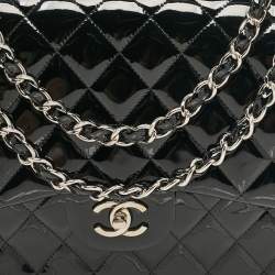 Chanel Black Quilted Patent Leather Jumbo Classic Double Flap Bag