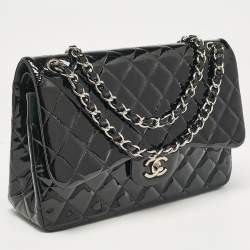 Chanel Black Quilted Patent Leather Jumbo Classic Double Flap Bag
