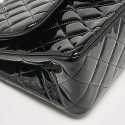 Chanel Black Quilted Patent Leather Jumbo Classic Double Flap Bag