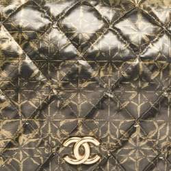 Chanel Black/Gold Quilted Printed Coated Nylon Accordion Flap Bag