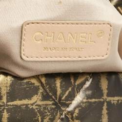 Chanel Black/Gold Quilted Printed Coated Nylon Accordion Flap Bag