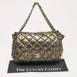 Chanel Black/Gold Quilted Printed Coated Nylon Accordion Flap Bag