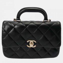 Chanel Black Shiny Lambskin Quilted Coco Trip Flap Bag