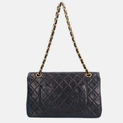 Chanel Black Lambskin Leather Medium Classic Double Flap Shoulder Bag