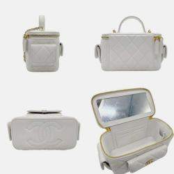 Chanel White Caviar Quilted Polly Pocket East West Top Vanity With Chain 