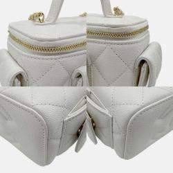 Chanel White Caviar Quilted Polly Pocket East West Top Vanity With Chain 
